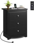 WLIVE Tall Nightstand with Charging Station, Wood Bedside Table by WLIVE