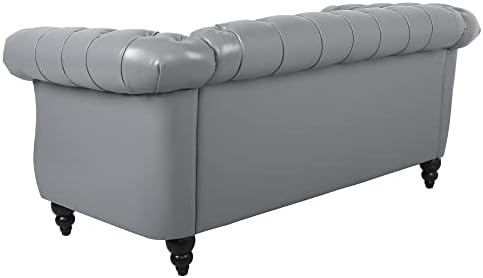 LEVNARY Leather Sofa, Chesterfield Tufted Upholstered 2 Seater Couch, Modern - Image 5