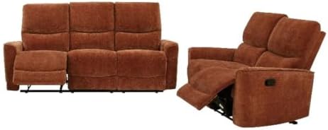 Pemberly Row 2-Piece Reclining Sofa Set, Burnt Orange Chenille, Motion Sofa and by PEMBERLYROW