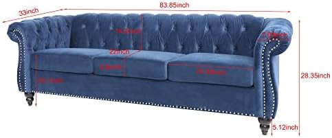 ORRD Chesterfield Sofa, Modern Velvet Tufted Couch 3 Seater - Image 2