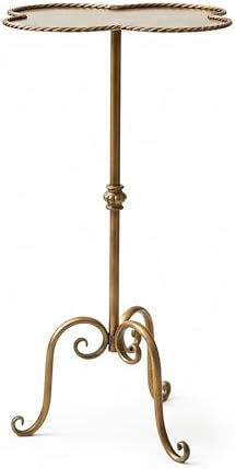 Antique Gold Metal Side Table, Modern Accent Small Drink Table, Coffee Martini by REMENNA