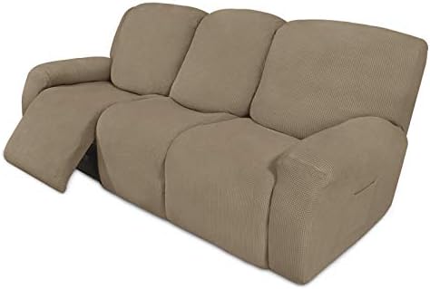 Easy-Going 8 Pieces Recliner Couch Stretch Sofa Slipcover Natural by Easy-Going