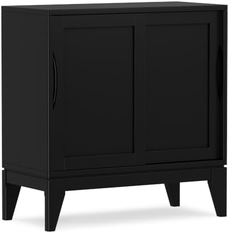 SIMPLIHOME Harper 30" Wide Solid Wood Storage Cabinet in Black by SimpliHome