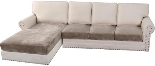 H.VERSAILTEX Velvet Stretch Sectional Couch Covers 4 Pieces Sofa Seat Cushion by HVERSAILTEX