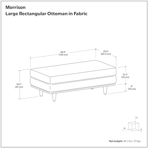 SIMPLIHOME Morrison 49" Wide Woven-Blend Fabric Ottoman in Charcoal Grey - Image 3