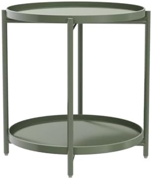 TeoKJ 2 Tier Green Side Table, Folding Round Metal End Table Small Nightstand - Image 4