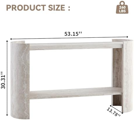 LKTART 53" Console Table with Faux Marble Pattern, 2-Tier Storage Shelves - Image 2