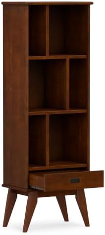 SIMPLIHOME Draper 64" Tall Solid Wood 5-Shelf Bookcase in Auburn Brown - Image 4