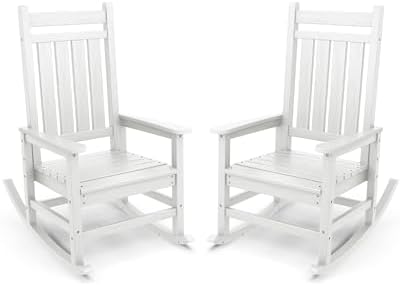 SERWALL Outdoor Rocking Chair Set of 2, HDPE Porch Rocker by SERWALL