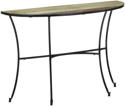 Solid Reclaimed Wood Side Table 43.3"x15.7"x30.3" Half-Circle Accent Table - Image 3