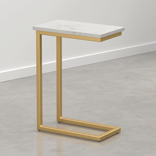 SIMPLIHOME Skyler 18" Deep Iron C-Side Table in Satin Gold/White Marble - Image 6