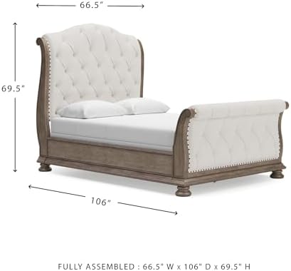 Signature Design by Ashley Queen Upholstered Sleigh Bed Frame, Light Brown - Image 3