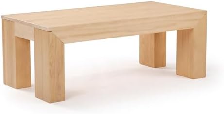Plank+Beam Modern Coffee Table, 40 Inch, Rectangular, Blonde Wirebrush - Image 4
