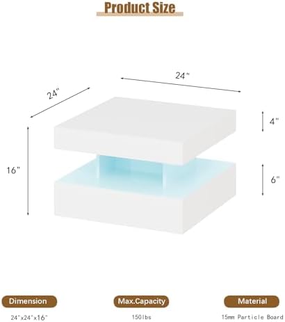 HedoAjim Small White Led Coffee Table - Image 2