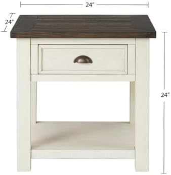 Martin Svensson Home Monterey Solid Wood End Table, Cream White and Brown - Image 3