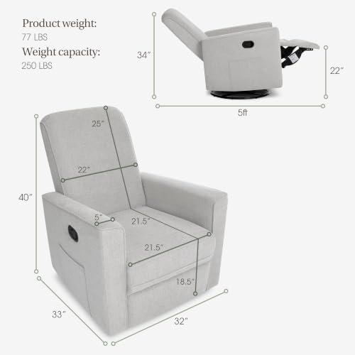 Evolur Raleigh Plus Nursery Glider Recliner, Soft Pebble - Image 3