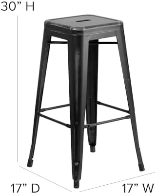 Flash Furniture 30 in Backless Metal Barstool, Distressed Black - Image 3