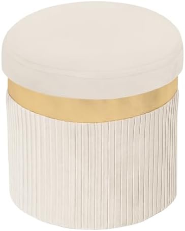 xuperbonus Small Ottoman with Storage, Folding Round Ottoman with Gold Trim by XUPERBONUS