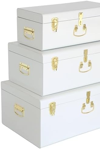 Vixdonos Decorative Box Set of 3 Metal Trunks Chest - Image 3