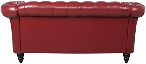 LEVNARY Leather Sofa, Chesterfield Tufted Upholstered 2 Seater Couch, Modern - Image 4