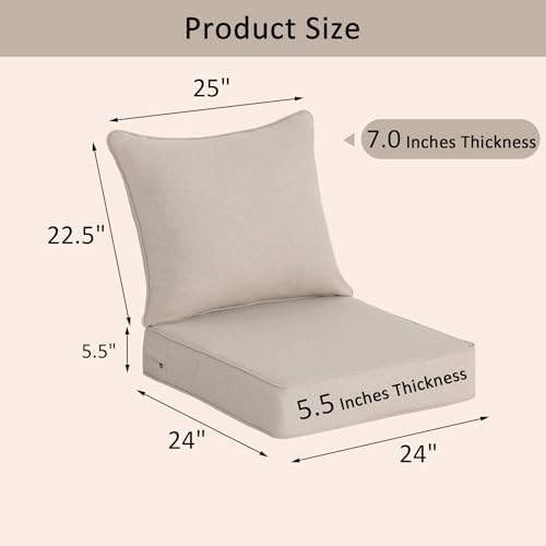 COZYVIDA Patio Seat Cushions, Natural Linen - Image 2