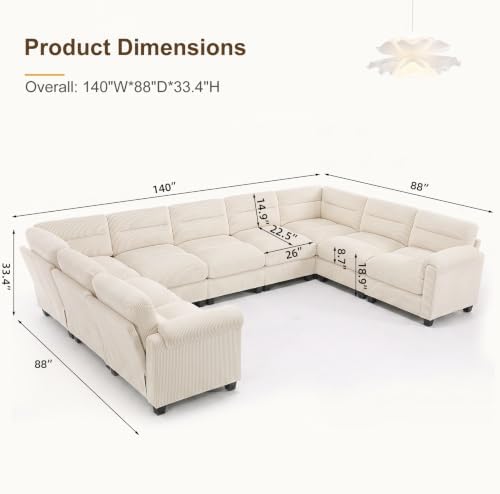 HAOMARKETS 141" Wide Modular Sectional Corner Sofa Couch, Oversized Corduroy U - Image 2