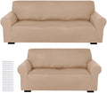Peryiter 2 Pcs Couch and Loveseat Sofa Covers, Sand Color, Milk Silk by Peryiter