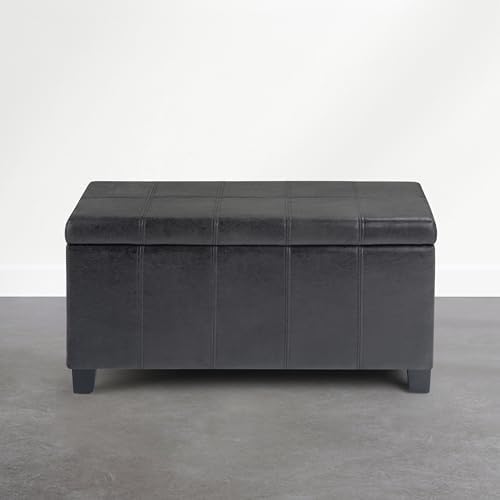 SIMPLIHOME Dover 36" Vegan Leather Ottoman in Distressed Graphite Black - Image 3