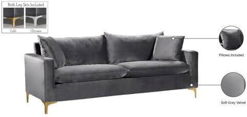 Meridian Furniture Naomi Collection Modern | Contemporary Grey Velvet - Image 7