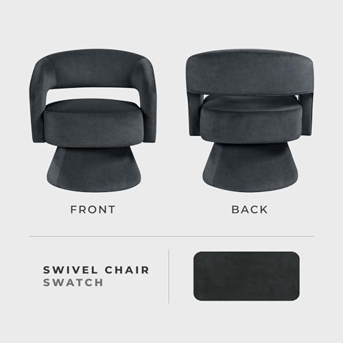 Lexicon Swivel Accent Chair, Modern Velvet Round Barrel Chair, Dark Gray - Image 5