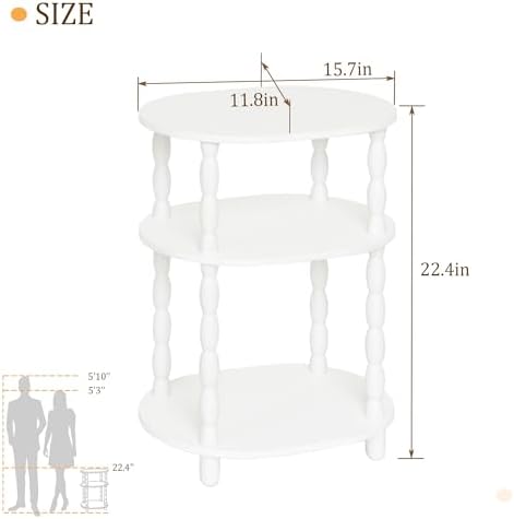 MaxSmeo White Side Table, 3-Tier Small Oval End Table, Modern Night Stand Wood - Image 3