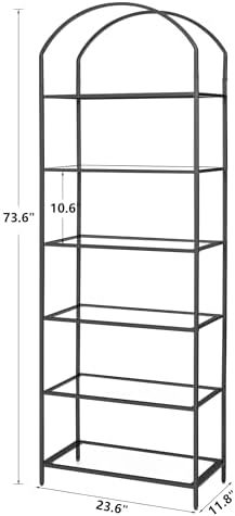 Homhedy 6-Tier Tall Black Bookshelf, Arched Bookcase - Image 2
