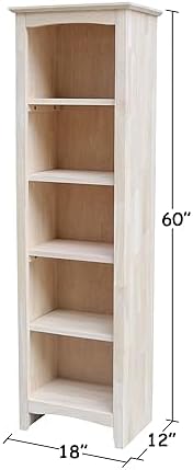 IC International Concepts Solid Wood Narrow Shaker Bookcase, Unfinished - Image 3