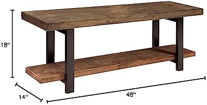 Reclaimed Wood Bench with Shelf Brown Solid Farmhouse Rustic Metal Natural - Image 2