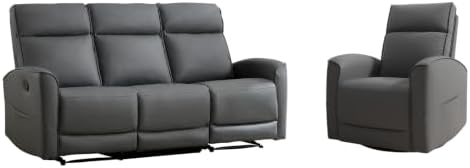 ANJ 2-Piece Premium Faux Leather Manual Reclining Sofa Set, Include 360° Swivel - Image 7