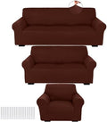 Peryiter 3 Pcs Couch and Loveseat Sofa Covers, Coffee Brown, Milk Silk by Peryiter