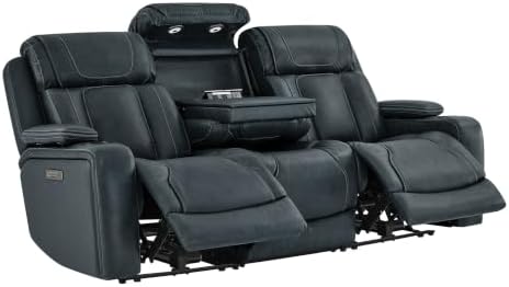 Watson & Whitely Power Reclining Sofa 3-Seat Middle Flip Back, Leather Blue by WatsonWhitely