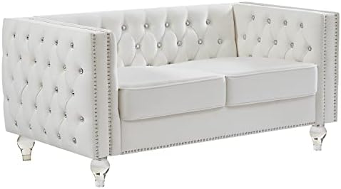 mikibama Velvet Loveseat with Buttons and Square Arms 59 Inch Tufted Sofa with - Image 6