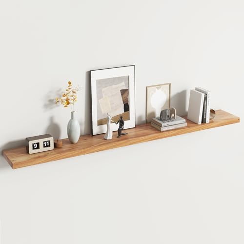 72 inch Floating Shelves for Wall, Elm Wood Flat Edge by Venusmiles