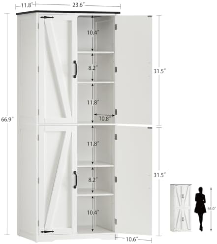 Tall Pantry Cabinet with 4 Doors & 2 Adjustable Shelves, Kitchen Cabinet - Image 2