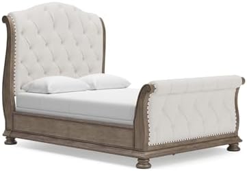 Signature Design by Ashley Queen Upholstered Sleigh Bed Frame, Light Brown by Unknown