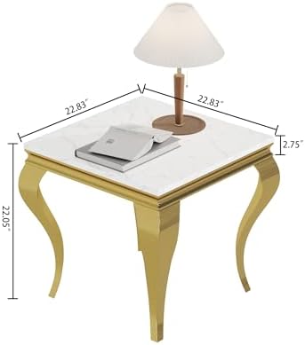 White Marble End Table Modern Gold Accent Table - Image 2