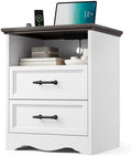 YANSNWO White Nightstand with Charging Station, 19.7" 2-Drawer End Table by YANSNWO