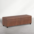SIMPLIHOME Avalon 54" Vegan Leather Ottoman in Distressed Pecan Brown by SimpliHome