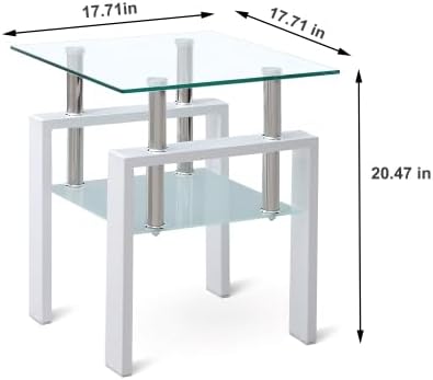 Glass End Table Tea Table with Shelf Side Table with Metal Legs Modern Small - Image 3
