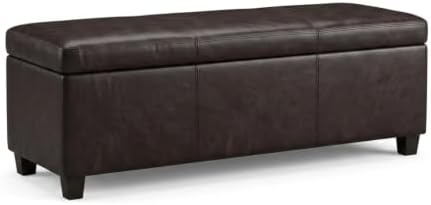 SIMPLIHOME Avalon 60" Wide Fabric Storage Ottoman in Tanners Brown by SimpliHome
