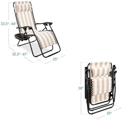 Best Choice Products Zero Gravity Chair Recliner, Tan Striped - Image 3