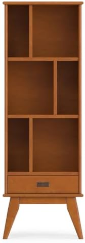 SIMPLIHOME Draper 64" Tall Solid Wood 5-Shelf Bookcase in Teak Brown - Image 6