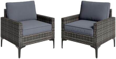 2 Piece Outdoor Single Chairs, All-Weather Wicker Patio Sofa Set by Unknown