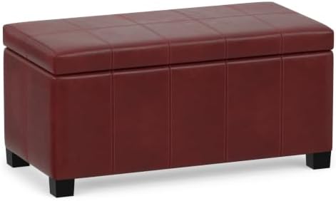 SIMPLIHOME Dover 36" Wide Vegan Leather Storage Ottoman in Radicchio Red by SimpliHome